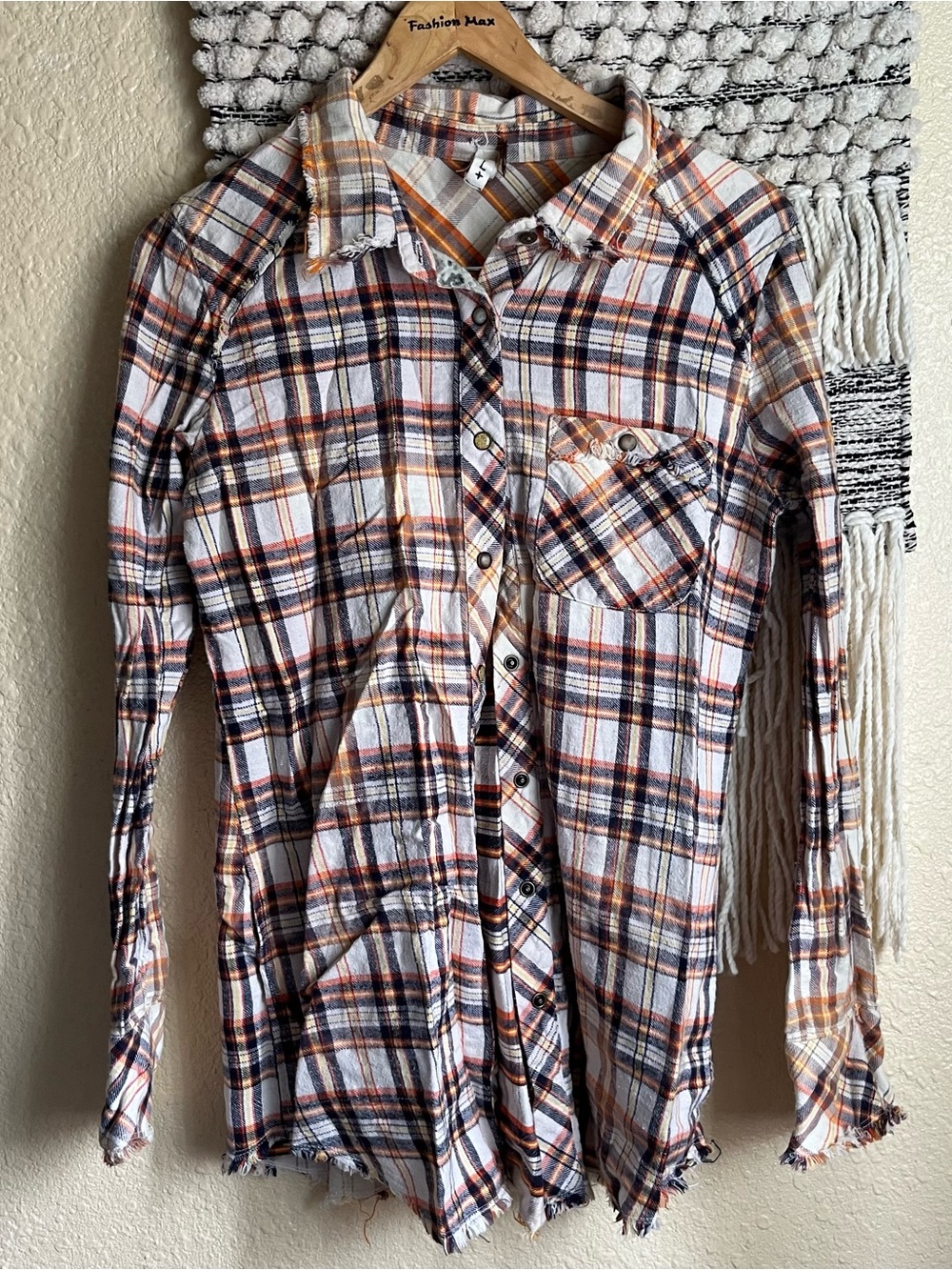 We The Free Plaid Button-Down Shirt — White, Orange & Navy
